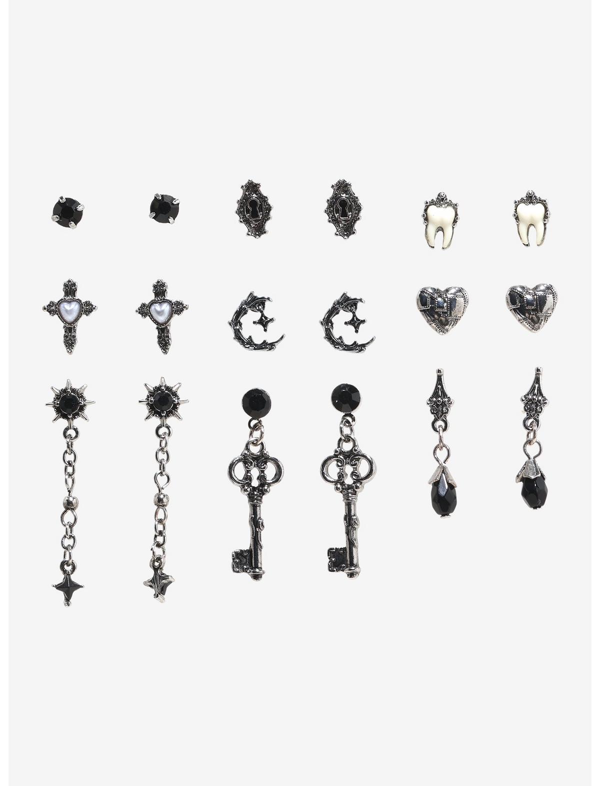 Cosmic Aura Gothic Key Heart Earring Set - US 7772