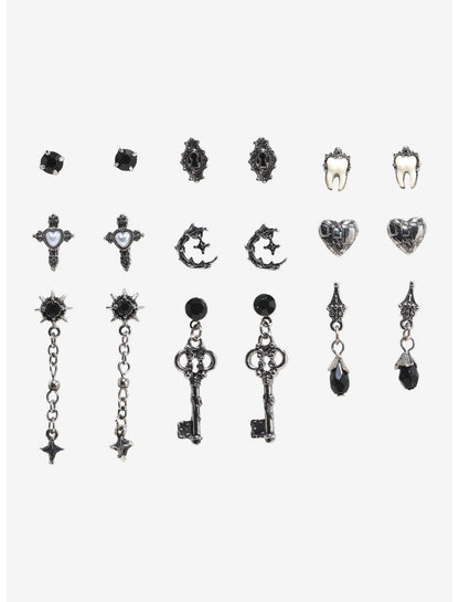 Cosmic Aura Gothic Key Heart Earring Set - US 7772