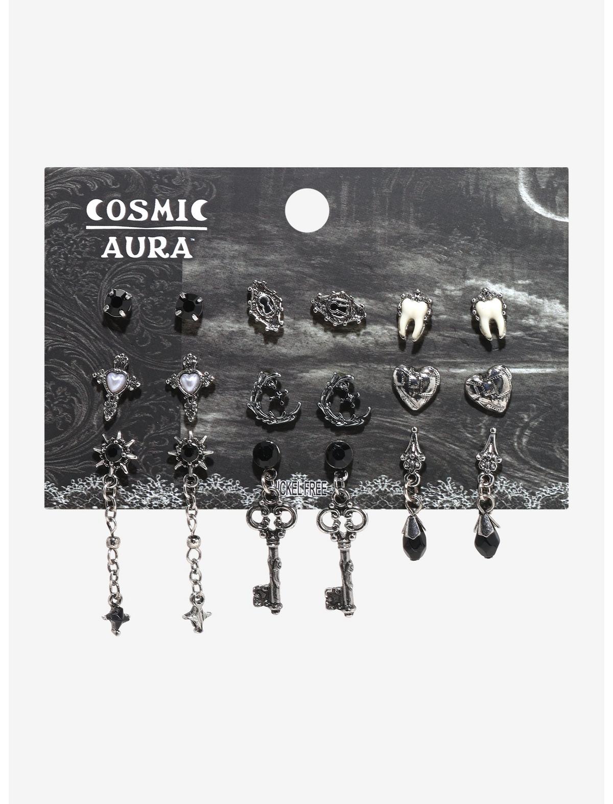Cosmic Aura Gothic Key Heart Earring Set - US 7772