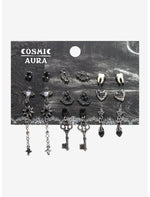 Cosmic Aura Gothic Key Heart Earring Set - US 7772
