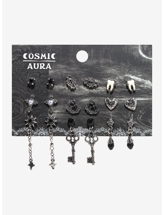 Cosmic Aura Gothic Key Heart Earring Set - US 7772