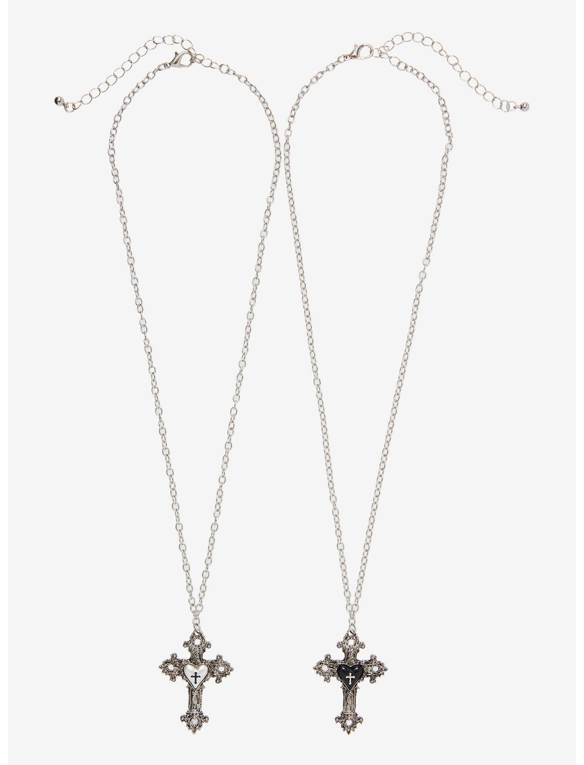 Cosmic Aura Ornate Cross Heart Best Friend Necklace Set - US 8554