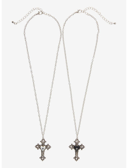 Cosmic Aura Ornate Cross Heart Best Friend Necklace Set - US 8554