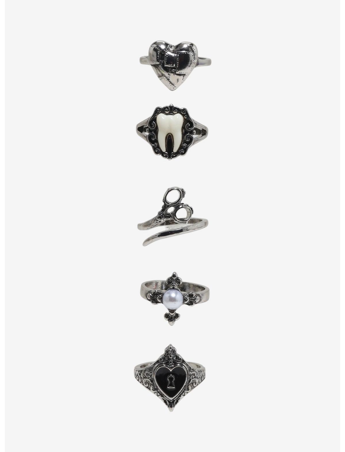Cosmic Aura Gothic Heart Tooth Ring Set - US 7387