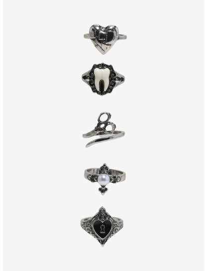Cosmic Aura Gothic Heart Tooth Ring Set - US 7387