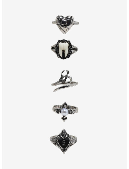 Cosmic Aura Gothic Heart Tooth Ring Set - US 7387
