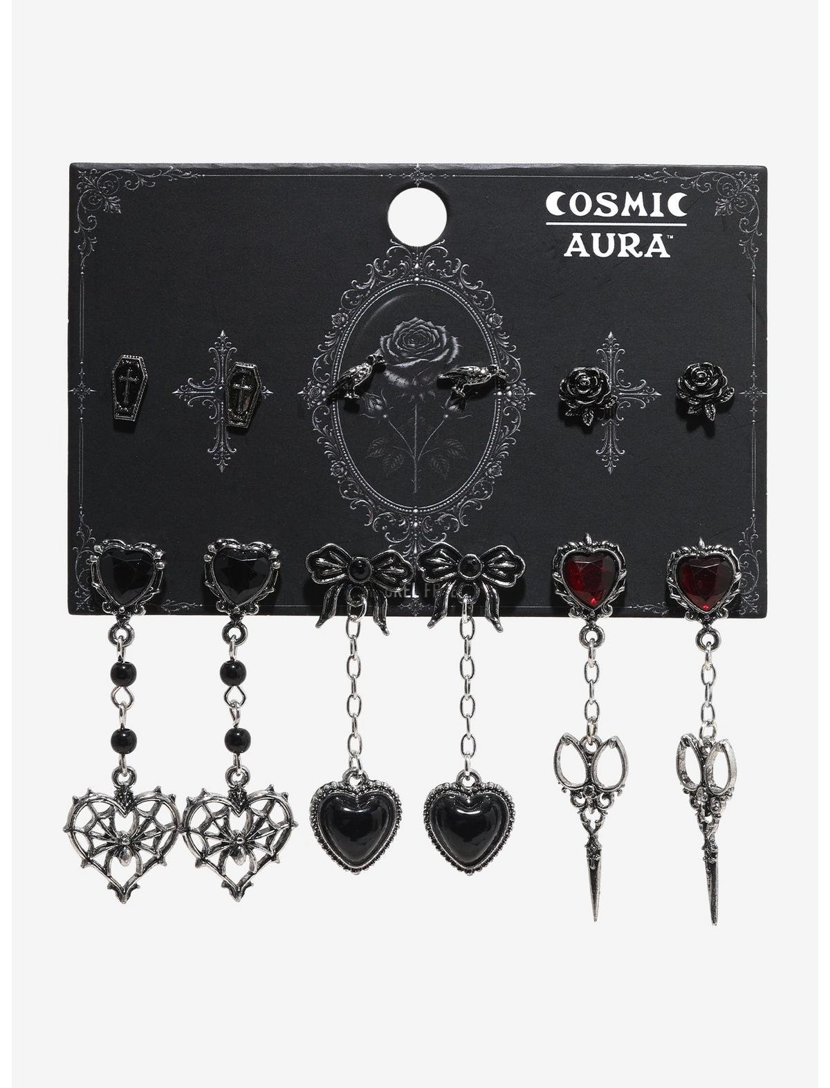 Cosmic Aura Ornate Scissors Heart Earring Set - US 2885