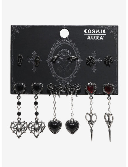 Cosmic Aura Ornate Scissors Heart Earring Set - US 2885