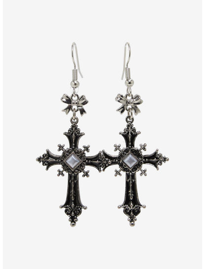 Cosmic Aura Gothic Cross Ribbon Earrings - US 6773