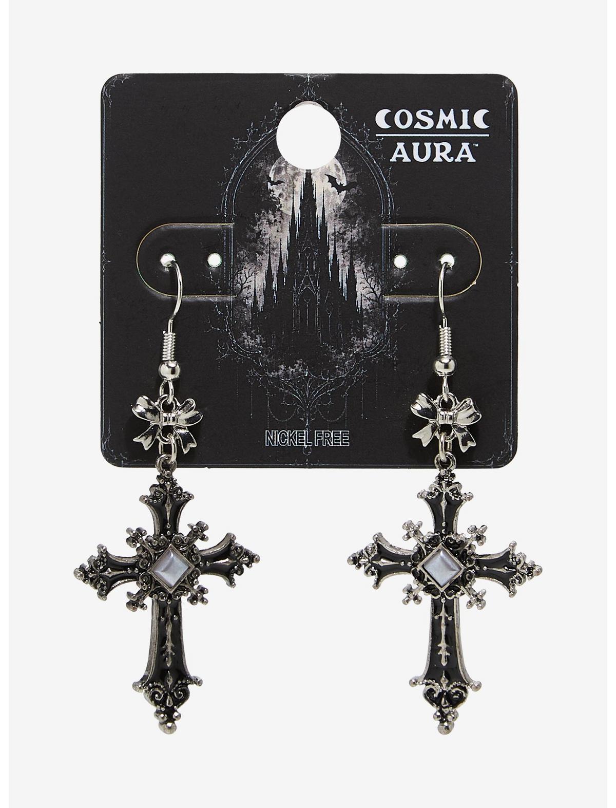 Cosmic Aura Gothic Cross Ribbon Earrings - US 6773