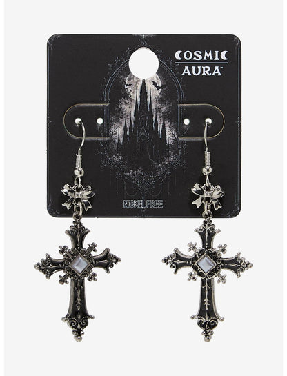 Cosmic Aura Gothic Cross Ribbon Earrings - US 6773