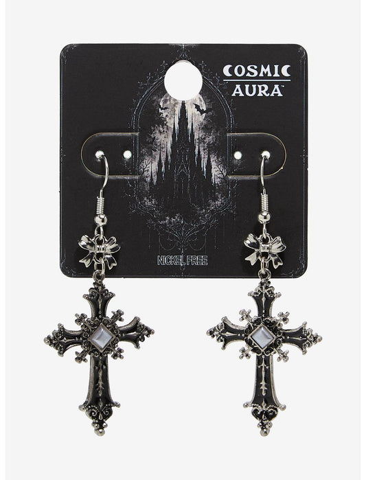 Cosmic Aura Gothic Cross Ribbon Earrings - US 6773