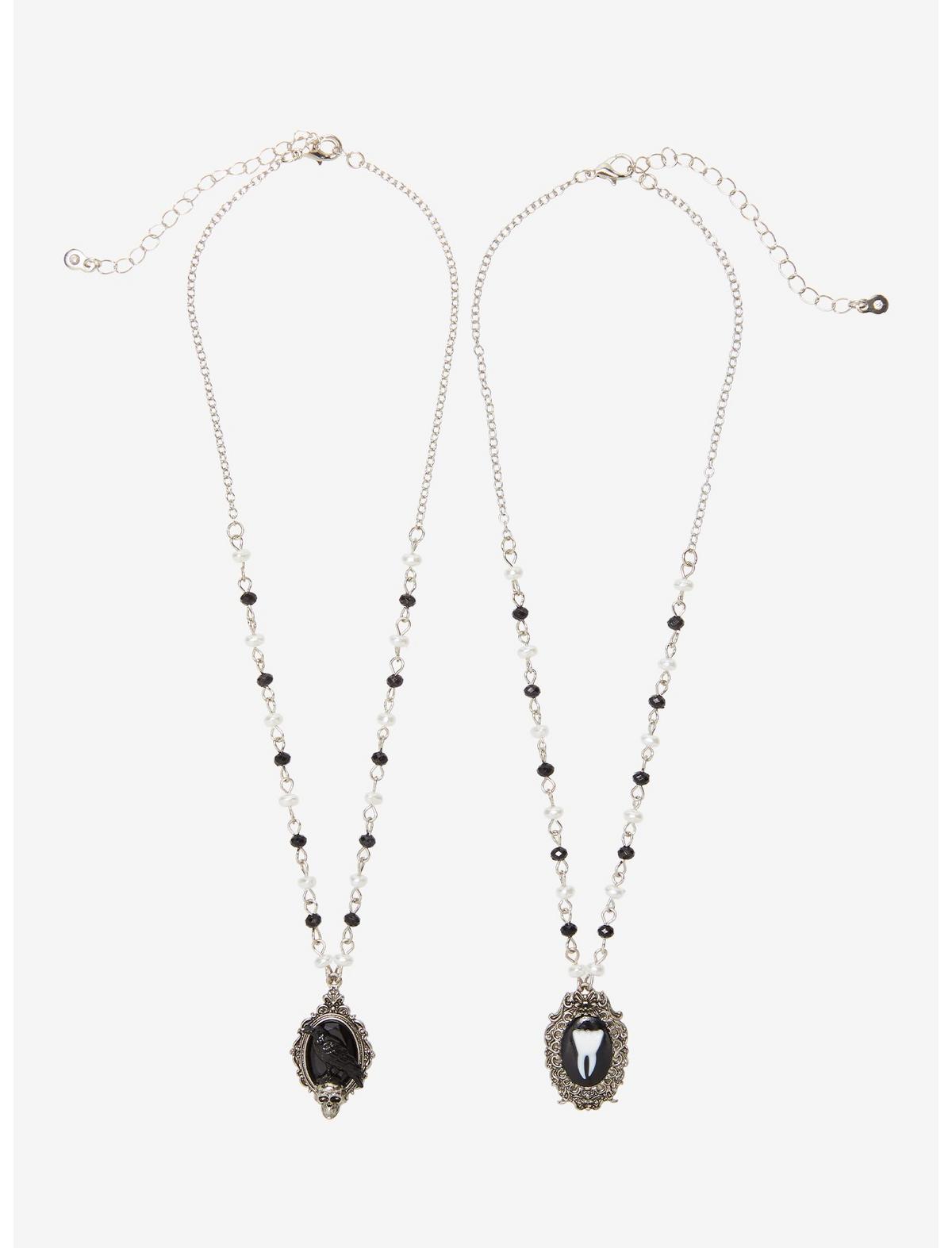 Cosmic Aura Tooth Raven Best Friend Necklace Set - US 6585