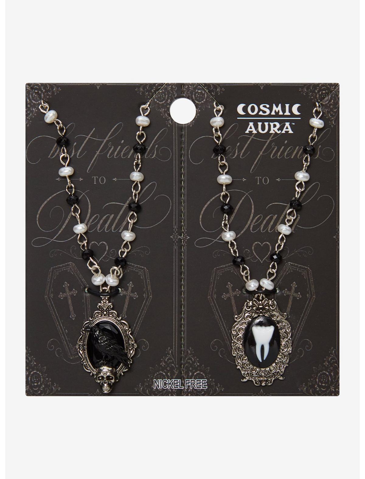 Cosmic Aura Tooth Raven Best Friend Necklace Set - US 6585
