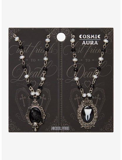 Cosmic Aura Tooth Raven Best Friend Necklace Set - US 6585