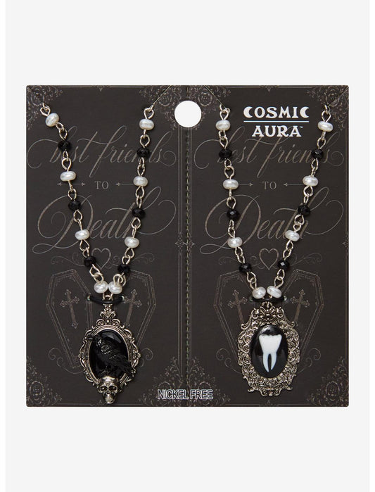 Cosmic Aura Tooth Raven Best Friend Necklace Set - US 6585