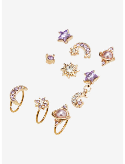20G Steel Purple Celestial Nose Stud & Hoop 9 Pack - US 8512