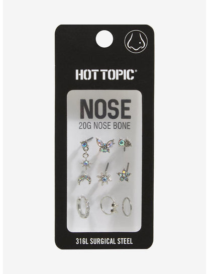 20G Steel Celestial Flower Bling Nose Stud & Hoop 9 Pack - US 0801