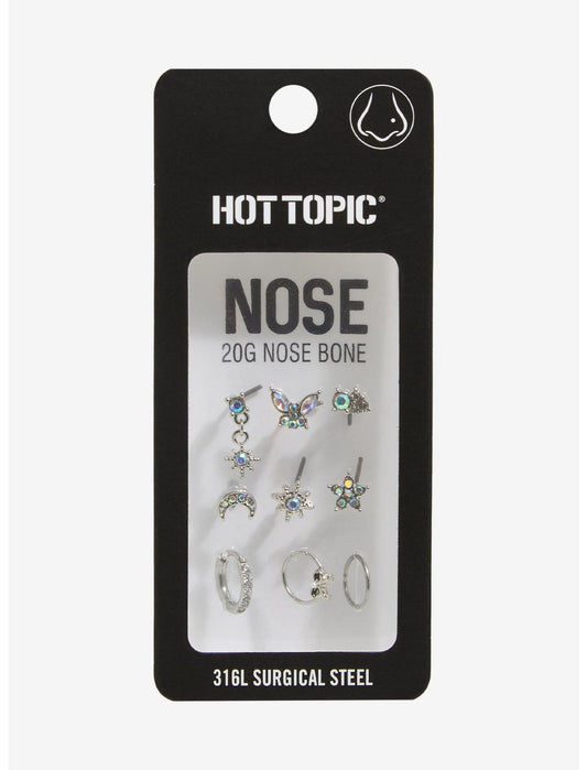 20G Steel Celestial Flower Bling Nose Stud & Hoop 9 Pack - US 0801