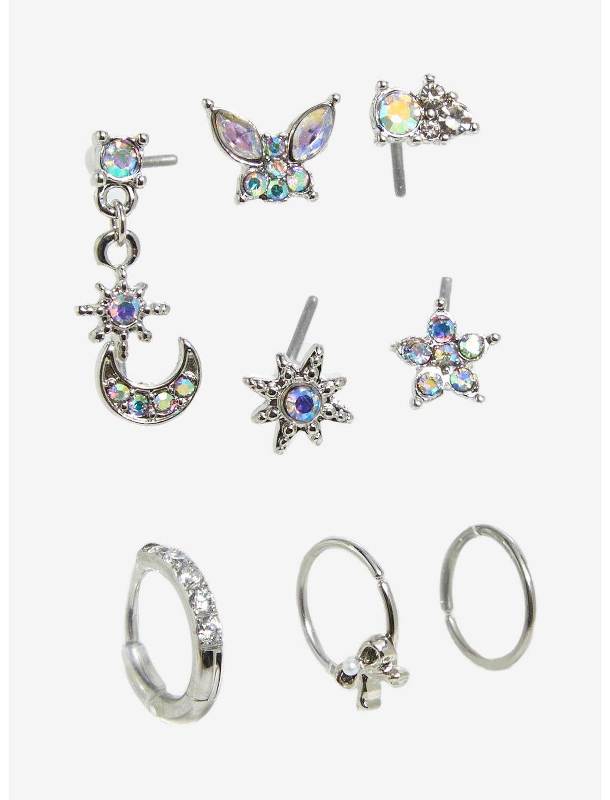 20G Steel Celestial Flower Bling Nose Stud & Hoop 9 Pack - US 0801