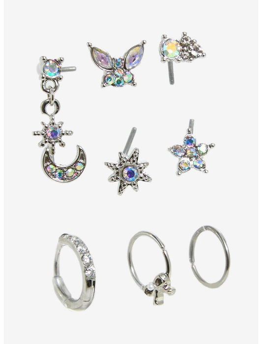 20G Steel Celestial Flower Bling Nose Stud & Hoop 9 Pack - US 0801