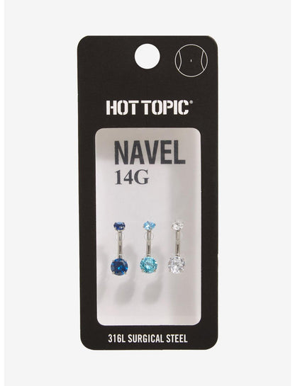 14G Steel Silver Blue Iridescent Navel Barbell 3 Pack - US 6781