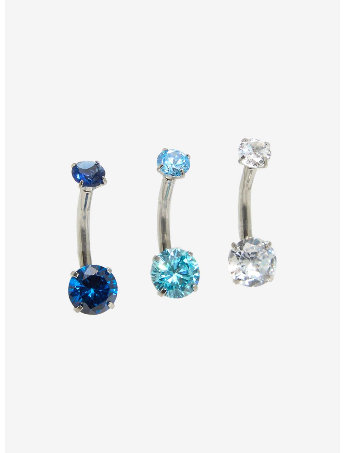 14G Steel Silver Blue Iridescent Navel Barbell 3 Pack - US 6781