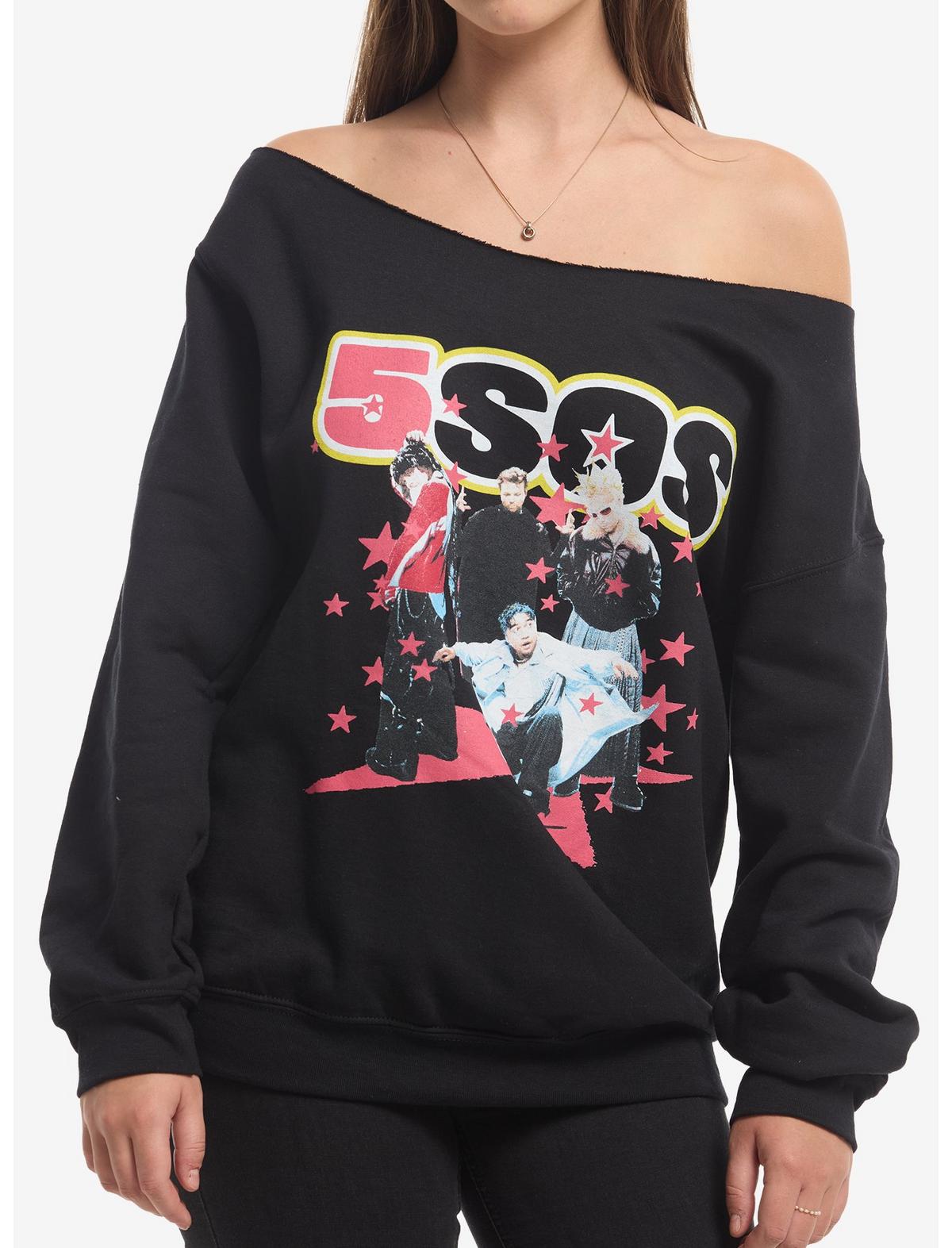 5 Seconds Of Summer Group Stars Off-Shoulder Sweatshirt - US 7411