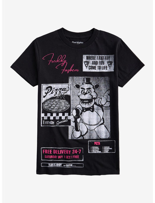Five Nights At Freddy's Pizza Collage T-Shirt - US 8786