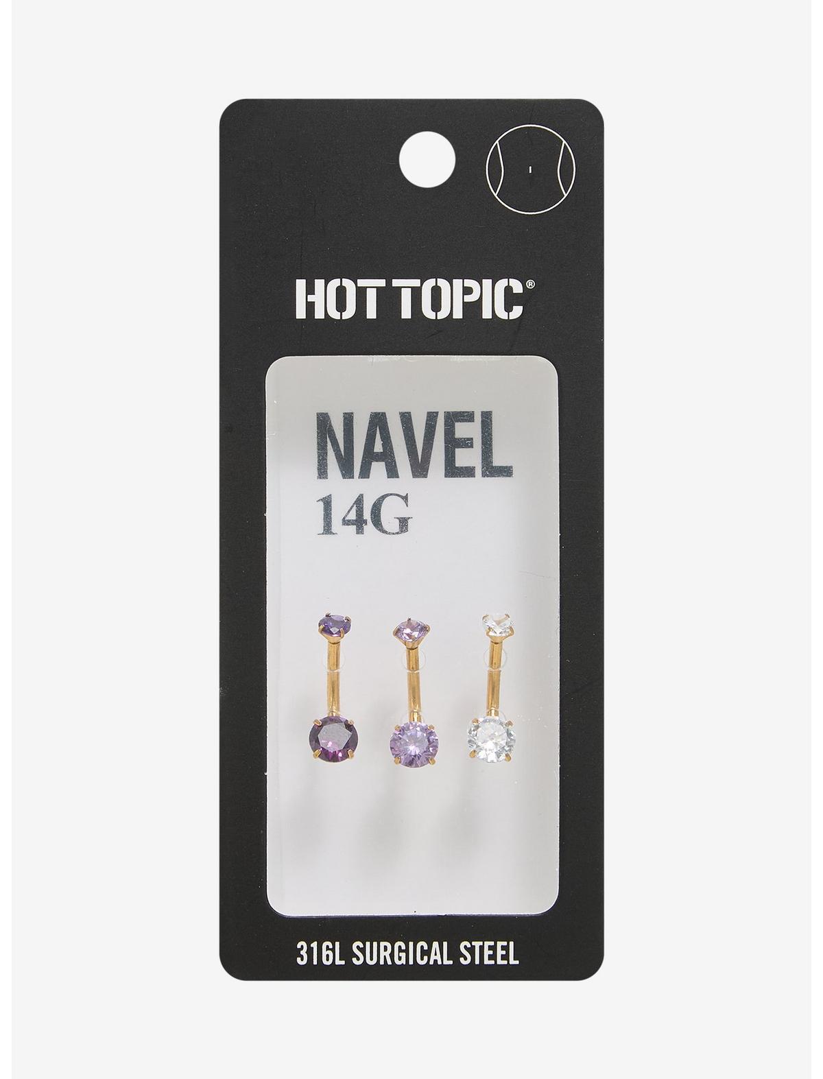 14G Steel Purple Bling Navel Barbell 3 Pack - US 6408