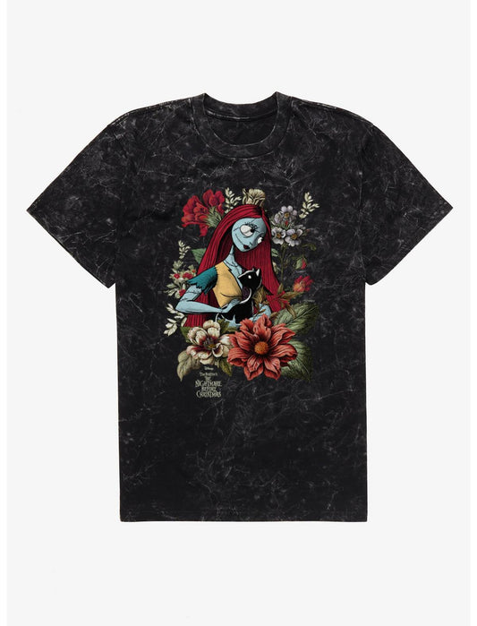 Disney The Nightmare Before Christmas Floral Sally And Cat Mineral Wash T-Shirt - US 6572