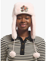 Ed Hardy Love Kills Pink Furry Plush Trapper Hat With Pom Tassels - US 1374