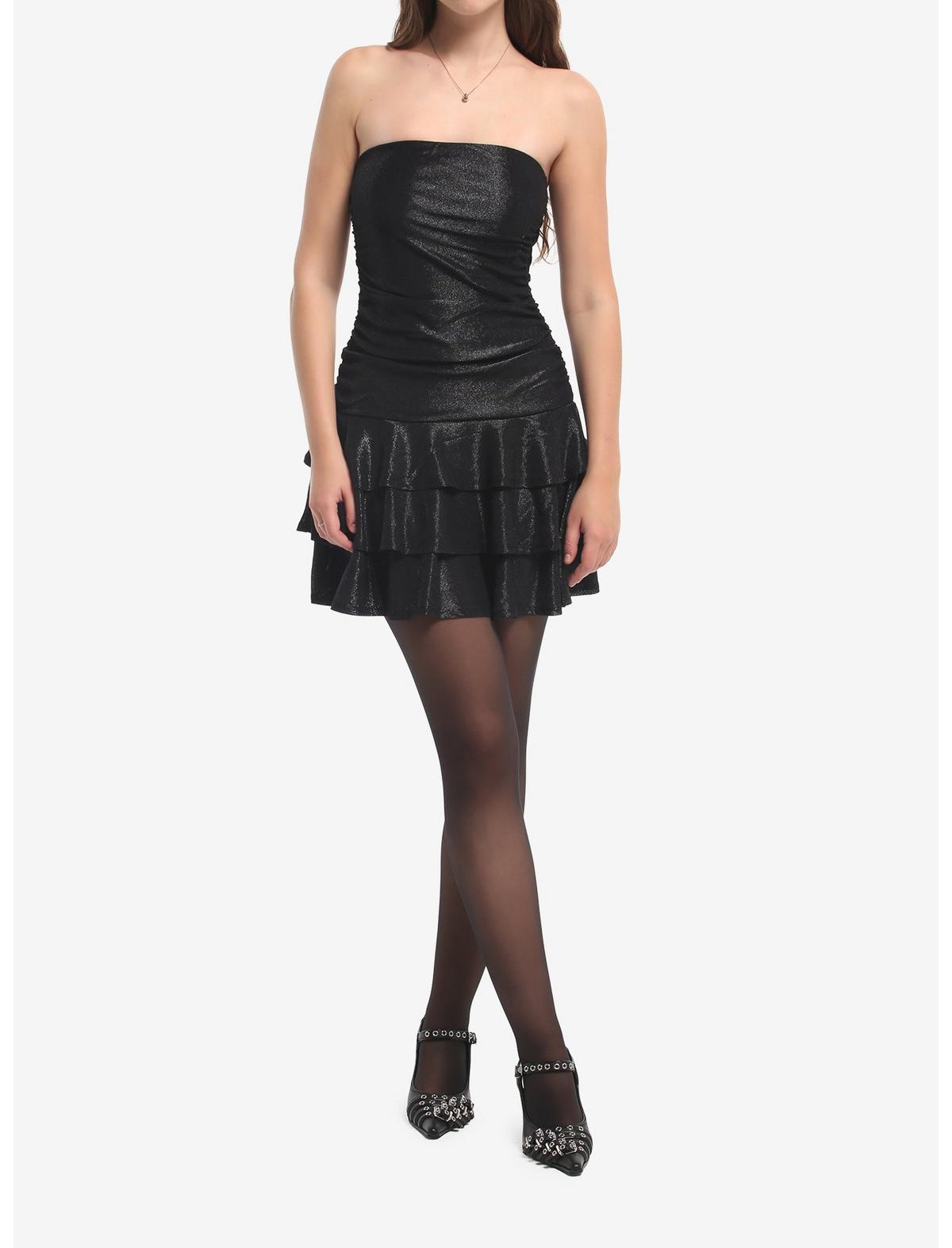 Black Shimmer Tiered Strapless Dress - US 5758