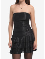 Black Shimmer Tiered Strapless Dress - US 5758