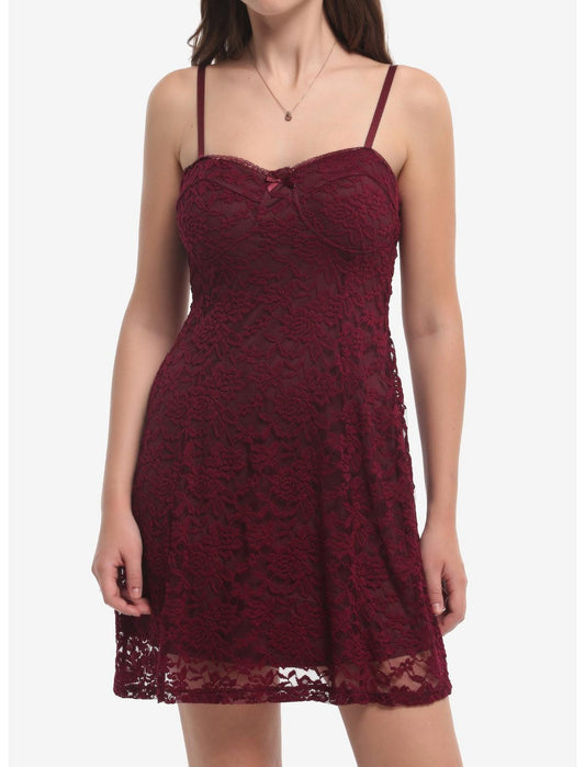 Burgundy Lace Cami Dress - US 5246