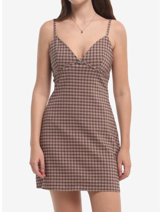 Brown Plaid Cami Dress - US 3262