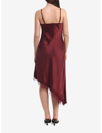 Burgundy Asymmetrical Midaxi Slip Dress - US 1663