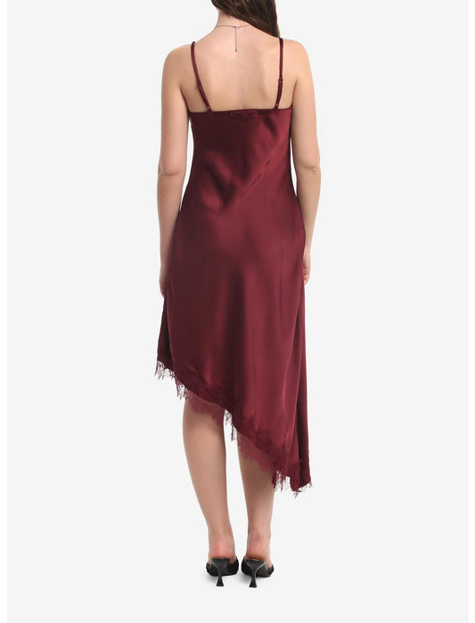 Burgundy Asymmetrical Midaxi Slip Dress - US 1663