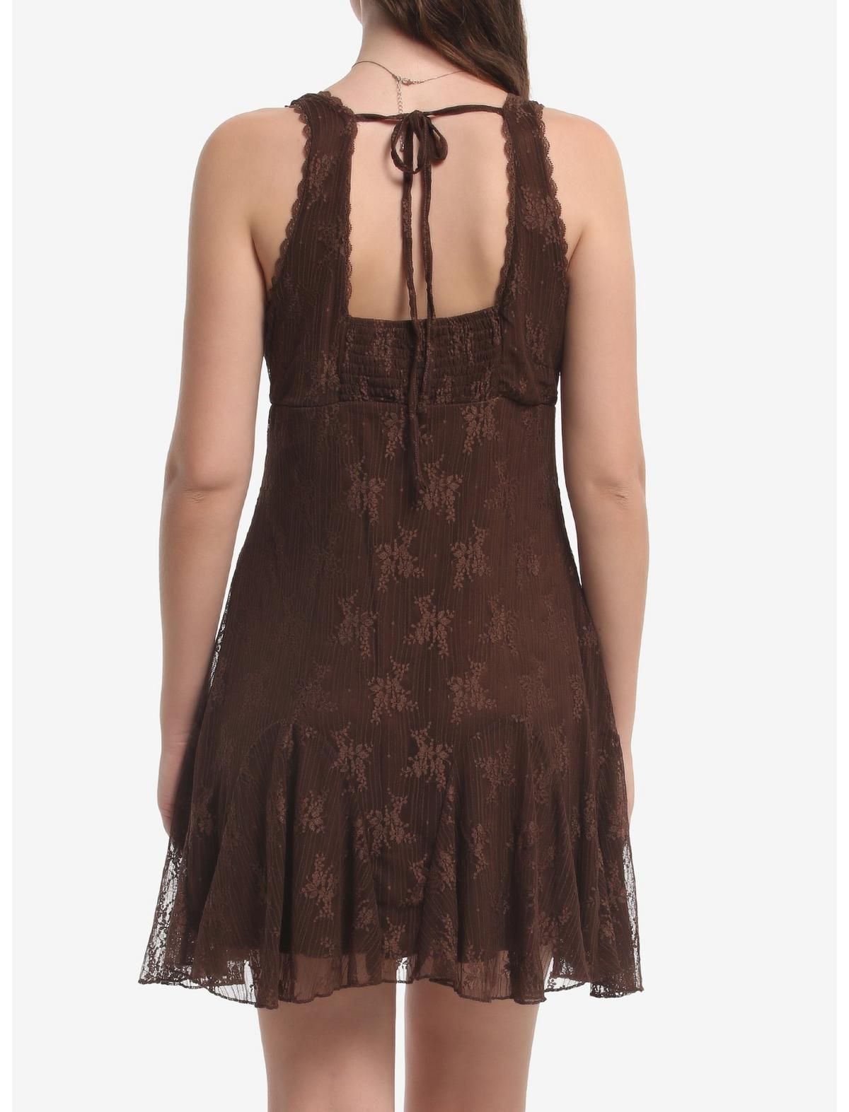 Brown Floral Lace Tank Dress - US 8286
