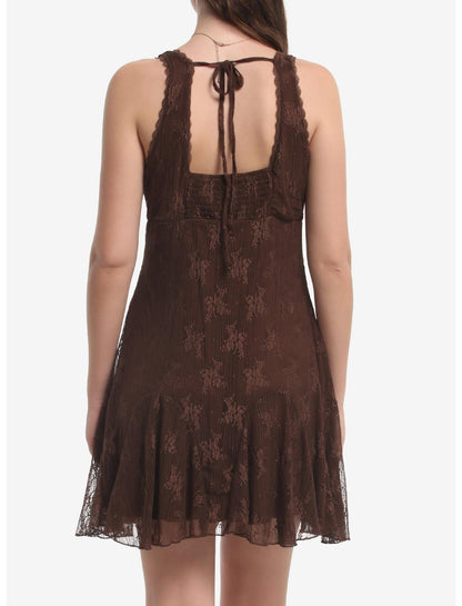 Brown Floral Lace Tank Dress - US 8286