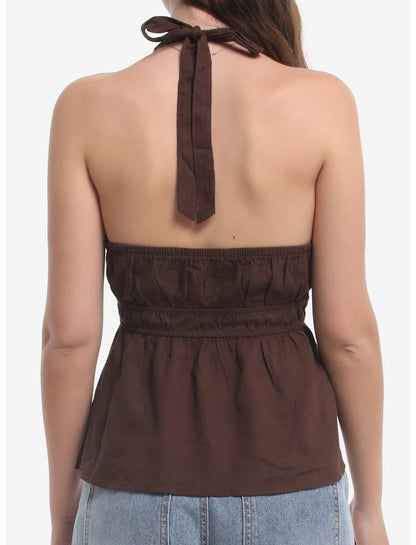 Brown Studded Girls Halter Top - US 4239