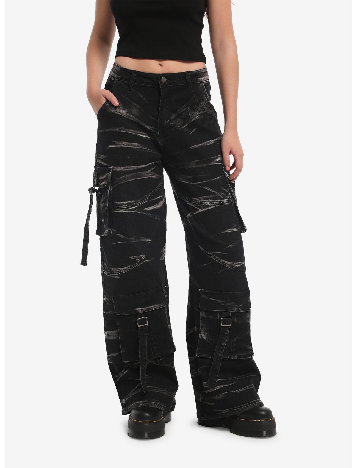 Black & White Wash Cargo Wide Leg Jeans - US 4965