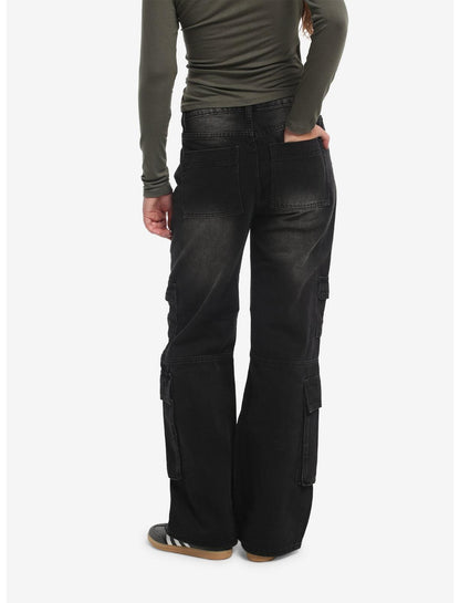 Black Wash Multi-Pocket Wide Leg Jeans - US 2147