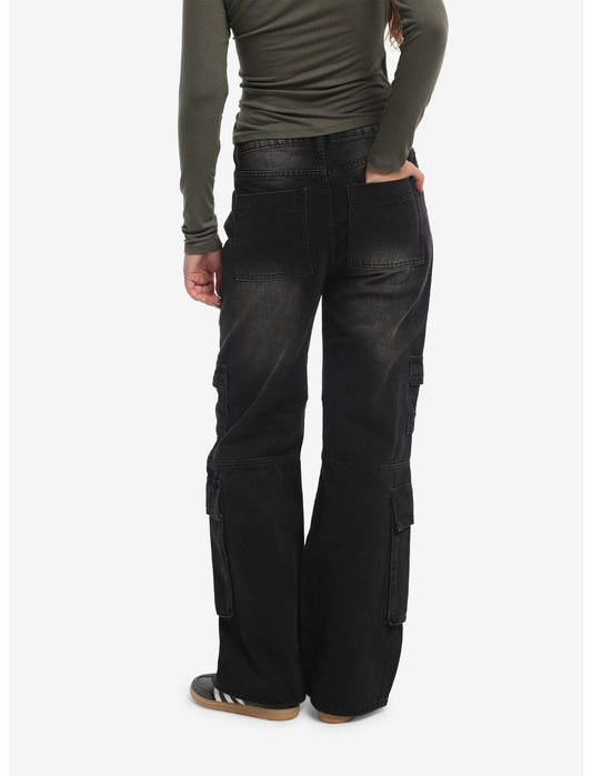 Black Wash Multi-Pocket Wide Leg Jeans - US 2147