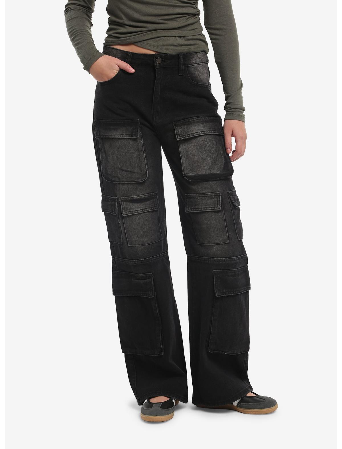 Black Wash Multi-Pocket Wide Leg Jeans - US 2147