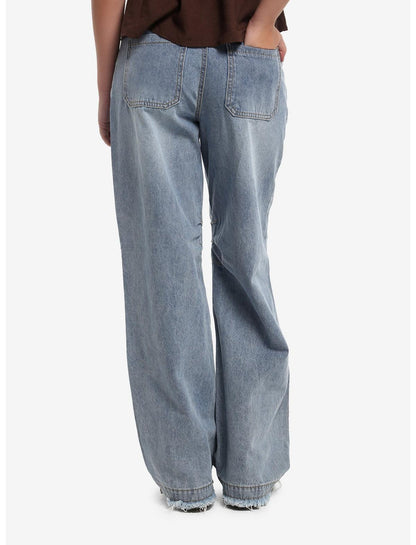 Light Wash Destructed Wide Leg Jeans - US 8954