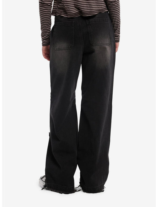 Black Wash Destructed Wide Leg Jeans - US 6671