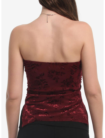 Burgundy Rose Velvet Burnout Girls Tube Top - US 4570