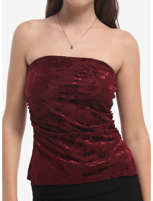 Burgundy Rose Velvet Burnout Girls Tube Top - US 4570